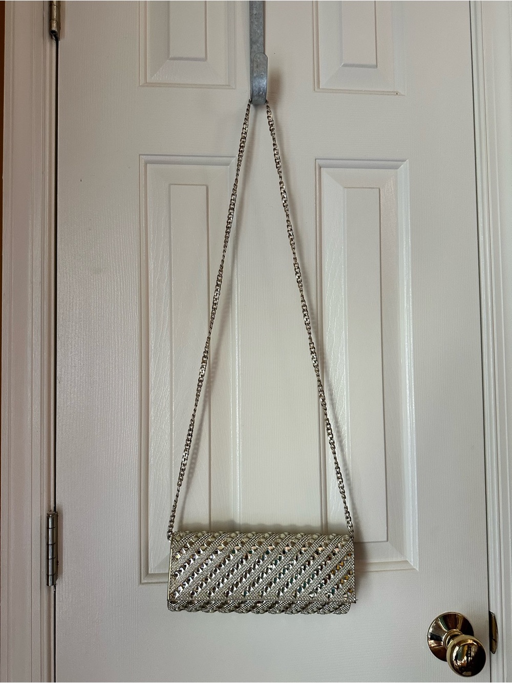Gold Woven Chain-Strap Evening Clutch
